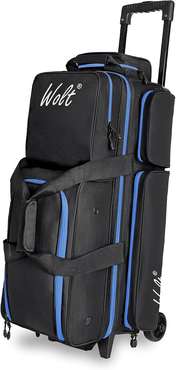 WOLT 3 Ball Bowling Bags with Wheels,Retractable Handle Extends to 38 | Bowling Bags 3 Ball Roller with Separate Shoe Compartment and Accessory Pocket