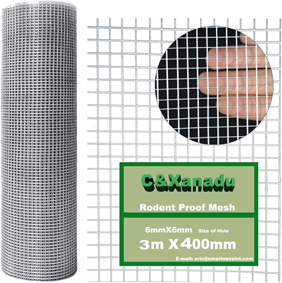 C&Xanadu 3mX400mm Rodent Proofing Wire Mesh,Rat Metal Mesh Sheet Hot Dip Galvanised Mesh,Welded Steel Mesh Panels Large-Stop & Prevent Rat & Mouse Access.