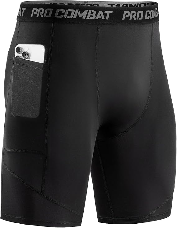 Niksa Compression Shorts Men, 1 Pack or 3 Packs Gym Running Shorts with Pockets Sports Anti Chafing Underwear Base Layer Shorts Quick-Drying Fabric Undershorts Men’s Workout Shorts