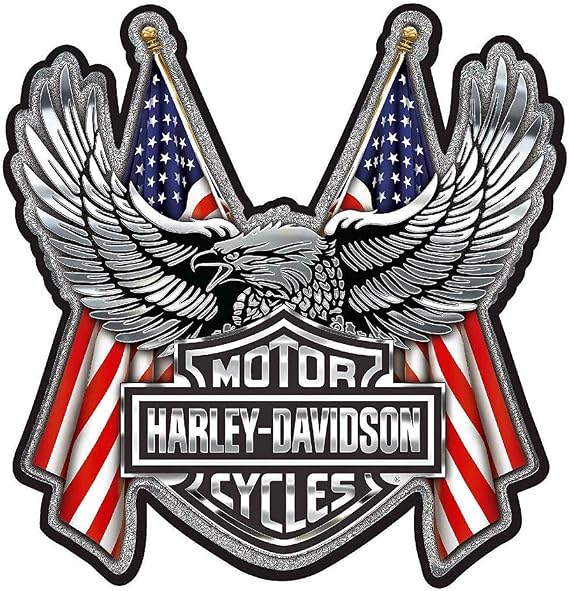Harley-Davidson Embossed Bar & Shield Eagle Flag Chrome Decal - 6 x 8 in