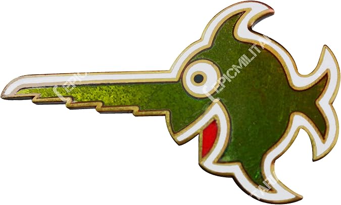 WW2 German 9th Flotilla U-Boat Cap Badge - Laughing Swordfish Pin in Green
