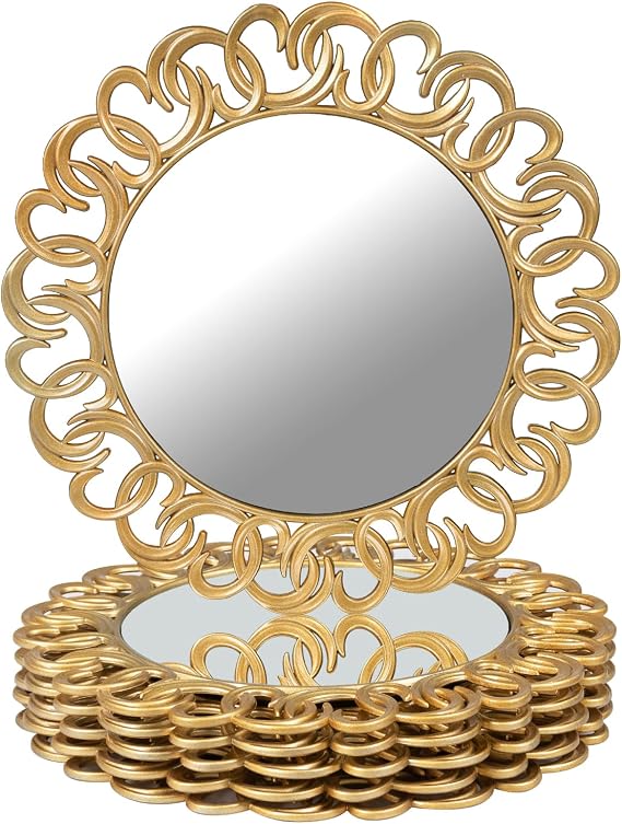 MAONAME Gold Charger Plates Set of 6, Mirror Charger for Dinner Plates | Round Plate Chargers with Entwined Swirl Rim, 13" Plastic Table Chargers, Decorative Charger Plates for Wedding, Party