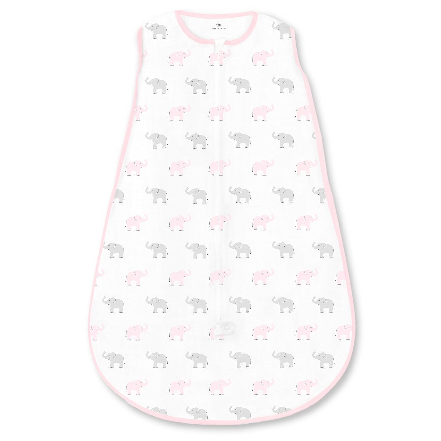 Amazing Baby Cotton Sleeping Sack, Wearable Blanket with 2-way Zipper, Pastel Pink  Gray Tiny Elephants, Medium 6-12 mo