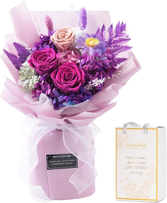 lovenfold Flowers for Delivery,Preserved Flowers Bouquets,Purple Rose Bouquets That Last 1-3 Years,Birthday Flowers Gifts for Women Mom Grandma Wife Friends