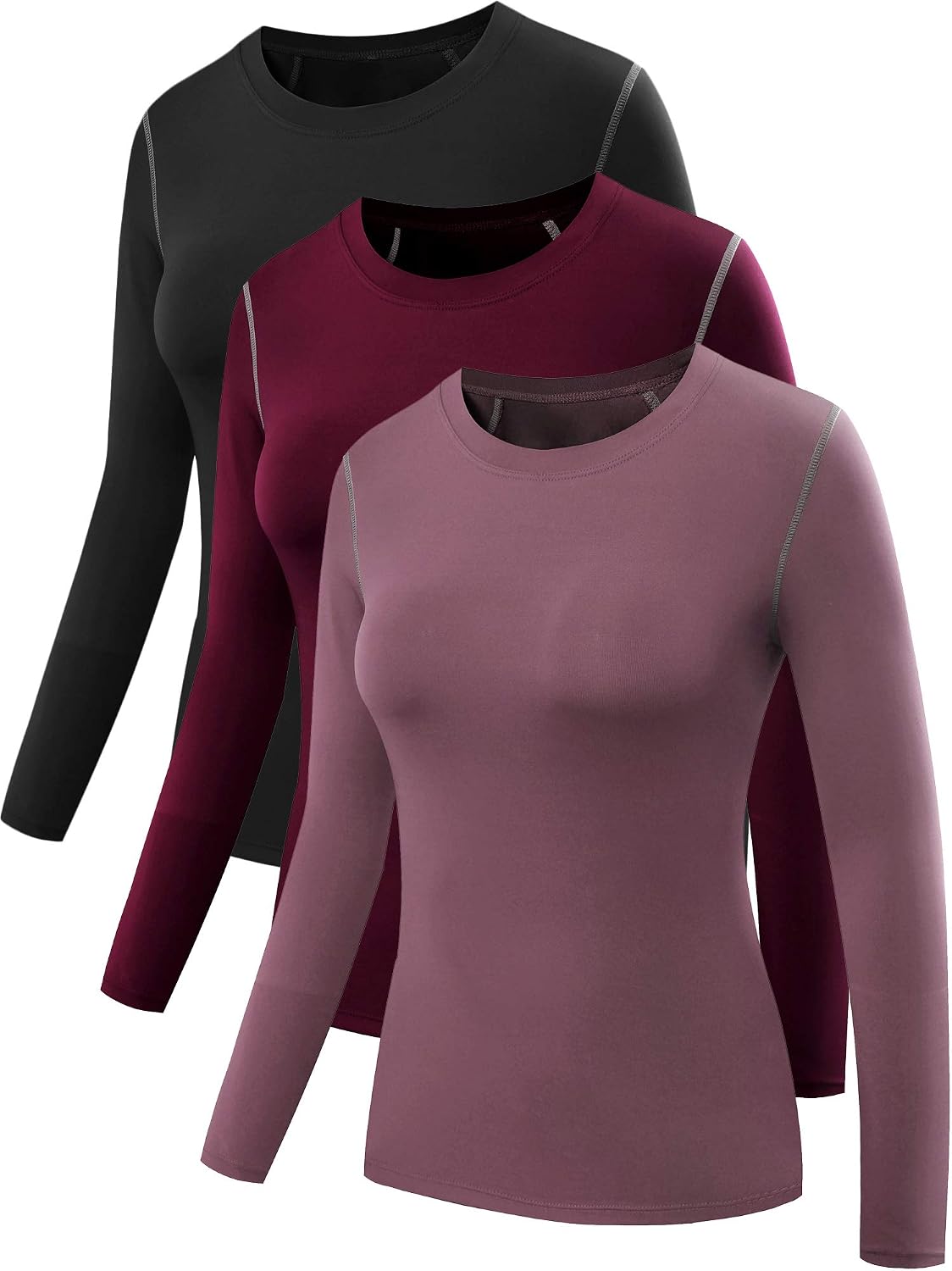 NELEUS Womens 3 Pack Athletic Compression Long Sleeve T Shirt Dry Fit
