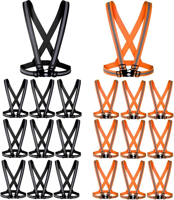 Dazonity High Visibility Safety Vest,20 Packs,Black & Orange,Lightweight,Adjustable & Elastic Vest,Hi Vis Reflective Strips, Fit for Men & Women, Construction,Cycling, Runnning, Surveyor,
