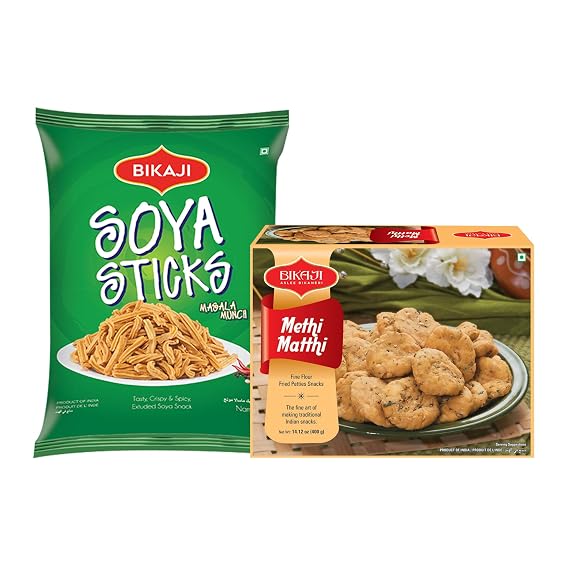 Bikaji Methi Mathri 400g & Soya Sticks Masala Munch 200g Combo