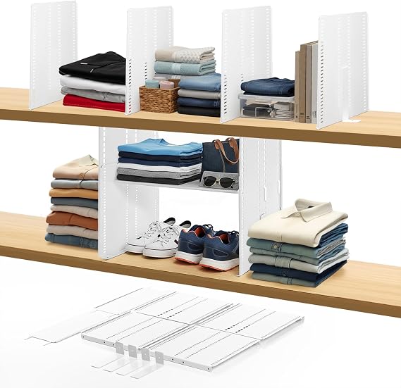 Adjustable Height Strong Metal Shelf Divider Organizer for Kitchen, Bookshelves, Pantry, Closet. Will not Bend. Extendable Up to 14 inch.