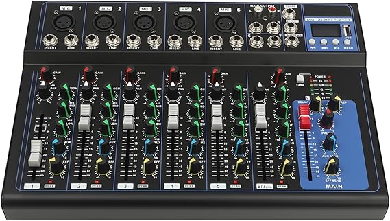 Bluetooth Audio Mixer, Sound Mixing Console MP3 Jack for Computer Recording, 7-Channel DJ Mixers for Studio Recording, Live Streaming