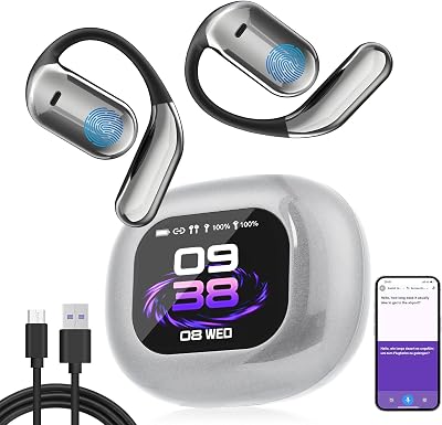 AI Real-Time Translation Earbuds, OWS LCD Touchscreen 3-in-1 Language Translator Earbuds, 144 Languages Multi-Mode Translator Earbuds for Travel Business and Learning, Compatible with iOS White
