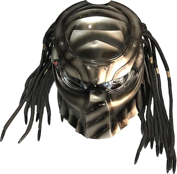 Predator Motorcycle Helmet Full Face Helmet Mask with Hair Braid and LED Light for Outdoor Riding DOT Certified
