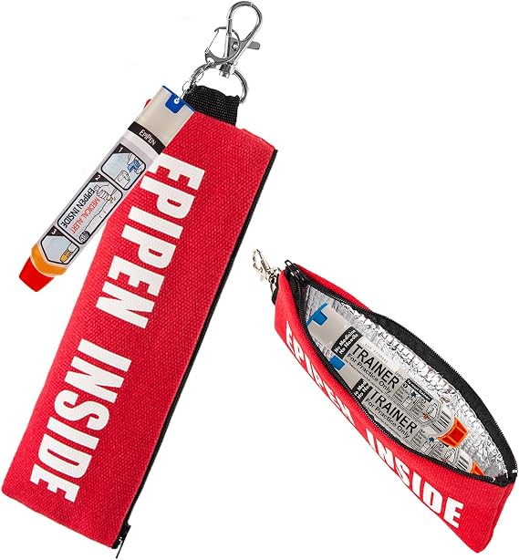 EpiPen Carry Case for 2 EpiPens, Red Epipen Holder Bag with Carabiner, Waterproof Travel Epipen Case for Allergies, Asthma, Sports & Outdoor Emergencies