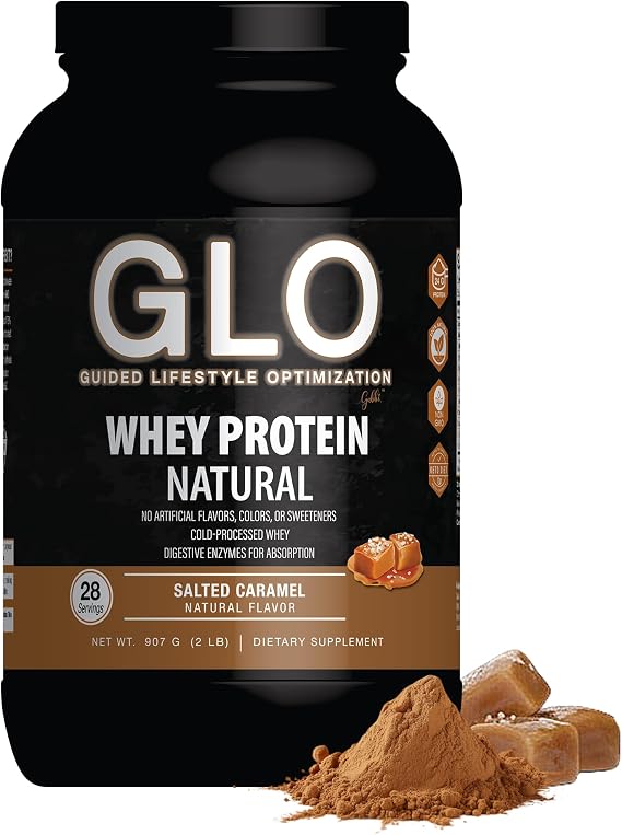 GLO Cold-Processed Whey Protein - Salted Caramel Muscle Support 28 Servings