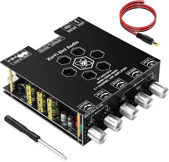 Daakro ZK-502MT Bluetooth Amplifier Board,50W+50W 2.0 Channel Amp Board with Treble and Bass Control,DC 9-24V, Bluetooth and AUX Inputs, Audio Amp
