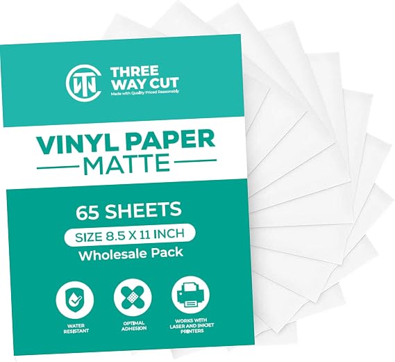 Printable Vinyl Sticker Paper Matte 65 Sheets Retail Pack for Inkjet & Laser Printer, White Decal Paper Tear & Scratch Resistant Quick Ink Dry, Sticker Paper for Making Labels & Crafts...