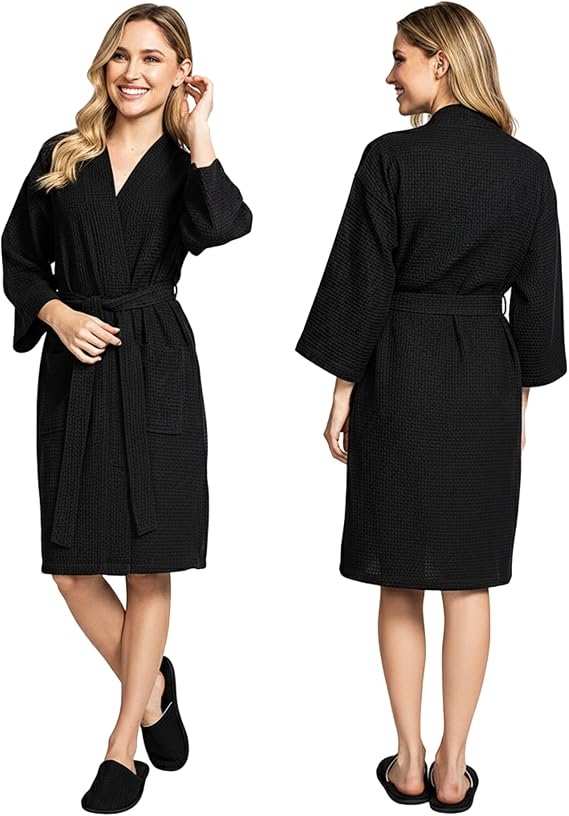 Lotus Linen Womens Lightweight Waffle Spa Robes Soft Cotton Knee Length Bathrobe, Personalized Bridesmaids Robe