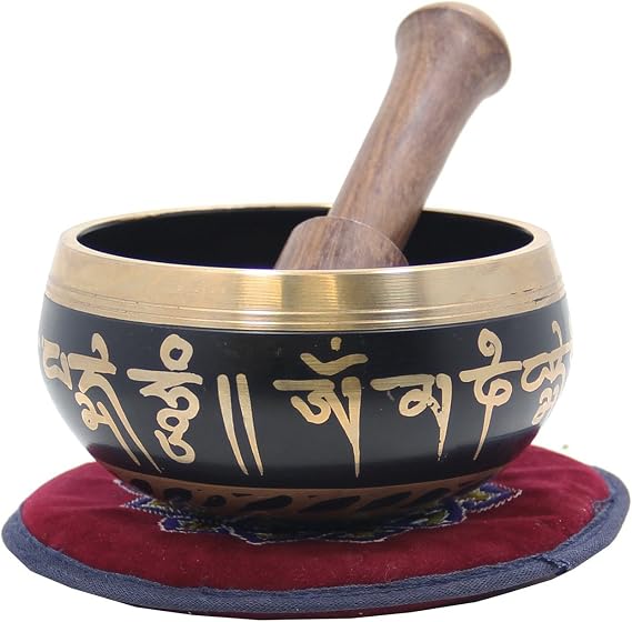 Harmonic Tibetan Meditation OM Mani Singing Bowl With Rosewood Mallet & Silk Cushion