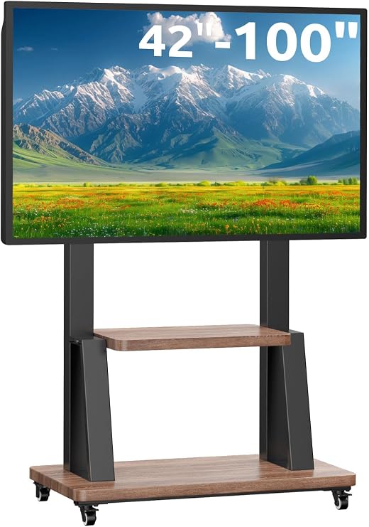 Mobile TV Floor Stand on Wheels for Most 32-100 inch Plasma LCD/LED/OLED Flat Curved TVs Height Adjustable Rolling TV Cart Holds Up to 80KG,Max VESA 900x600mm Universal Portable TV Trolly