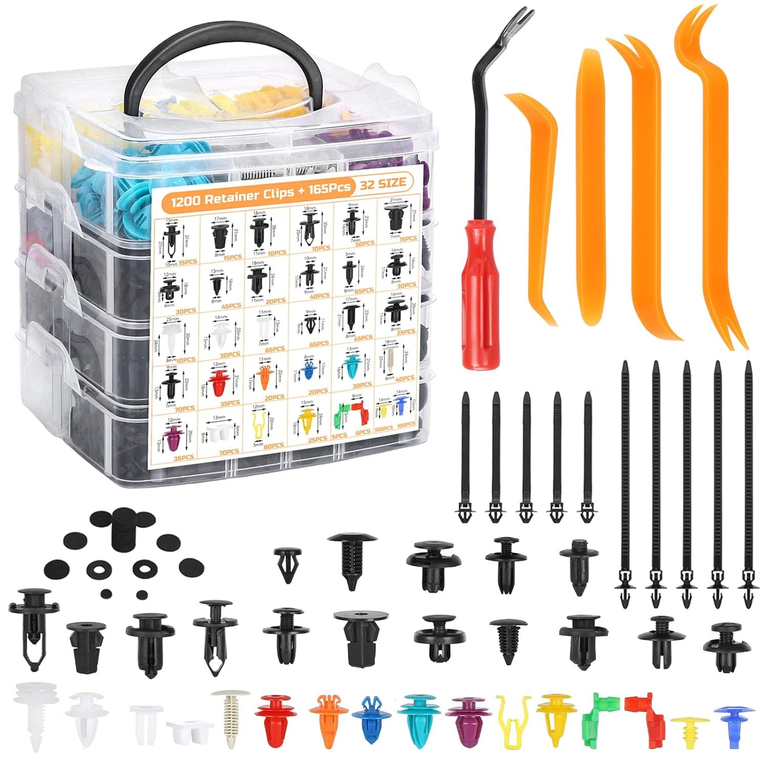 DUBULL 1365Pcs Car Trim Clips Plastic Fasteners Set, Automotive Body Door Panel Clip Fixings, Auto Push Pin Nylon Rivets Vehicle Fender Liner Bumper Retainer Clips Parts with Trim Removal Tool Kit