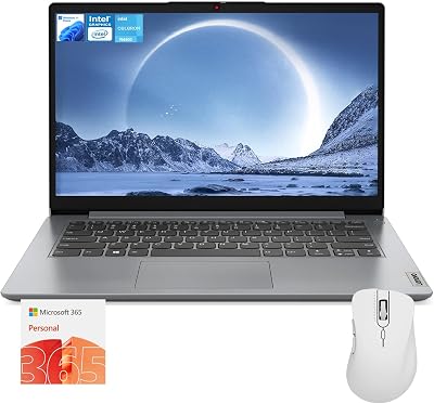 Lenovo IdeaPad 1 Everyday Laptop, 14 HD Display, 8GB RAM, 384GB Storage128GB eMMC  256GB PCIe, 1 Yr Office 365 Included, Intel Core Processor, Win 11 Home, Bundle with Thunderobot Wireless Mouse