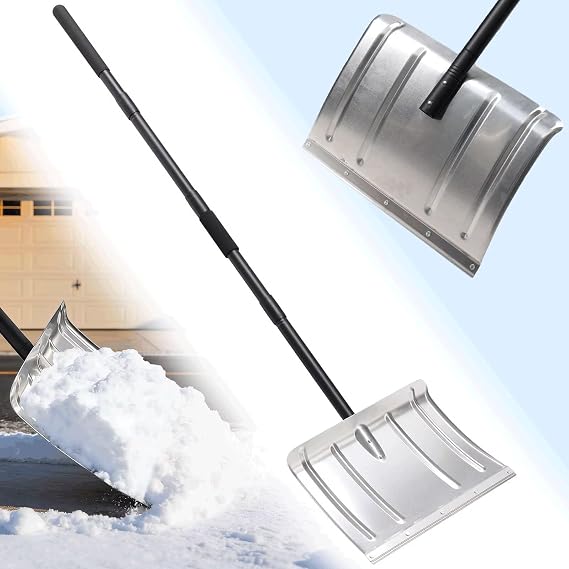 Snow Shovel for Driveway,Heavy Duty Aluminum Snow Pusher for Car Driveway Snow Removal, Ergonomic Metal Shovel Scoop for Decking Trunk Outdoor,54 Inches Long Handle