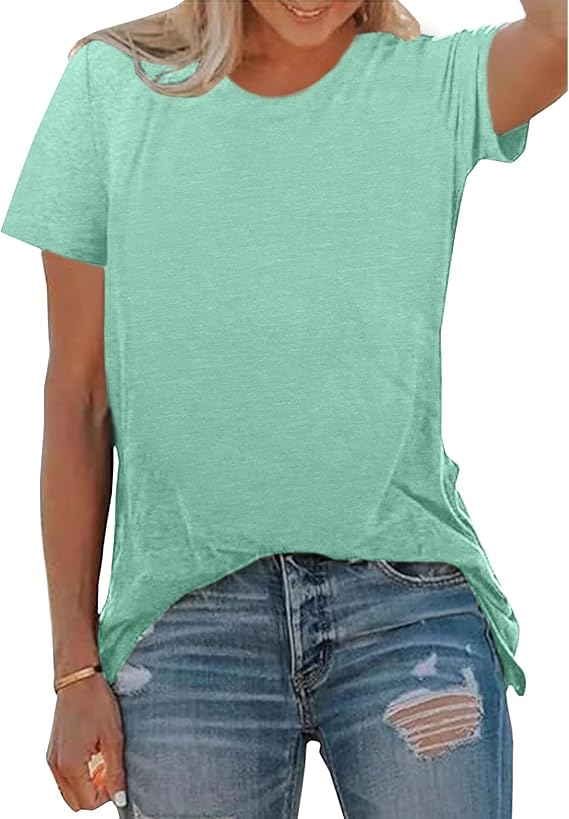 BLACKOO Women's Basic Crewneck Tee Solid Color T Shirts Short Sleeve Summer Tops