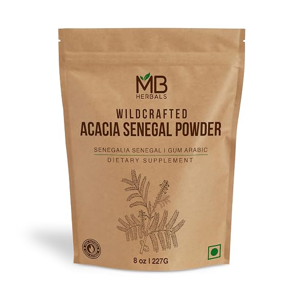MB Herbals Acacia Gum Powder 8 oz / 227g Pure Gum Arabic Powder from Acacia Senegal Wildcrafted, Gluten Free, Plant-Based Dietary Fiber for Baking, Smoothies, Thickening & Wellness