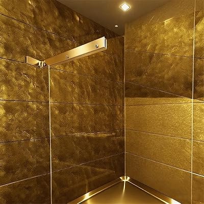 Fixed Glass Shower Panel Glass to Wall Support Bar, Frameless Shower Clamp L Shape Stabilizer Mounting Bracket, No-Drill-inGold, Left