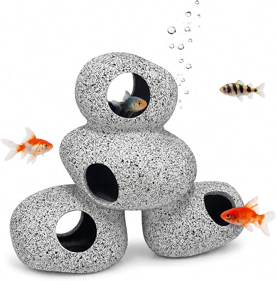 Aquarium Cave Rocks Safe Fish Tank Decorations Ceramic Fish Tank Ornaments Aquarium Hideaway Rocks for Aquatic Pets to Breed Play and Rest (4)