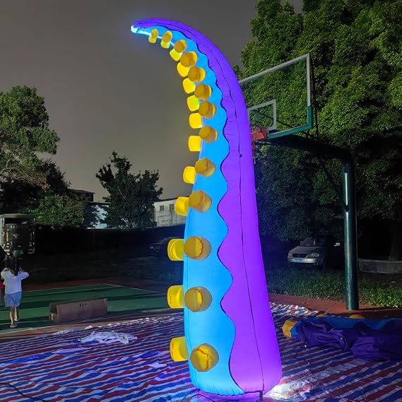 Giant 12FT Lighting Inflatable Octopus Tentacle, Octopus arm Octopus Legs with Blower for Halloween, Outdoor Events, Commercial Performance Activities, Stage Roof Party Decor (Purple B)