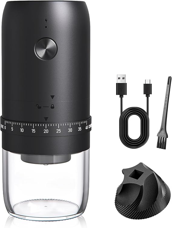 Portable Electric Coffee Bean Grinder, Upgraded Ceramic Conical Burr with External 40 Levels Adjustable Fine to Coarse Settings, Rechargeable and Faster Grinding for Office, Home, Black