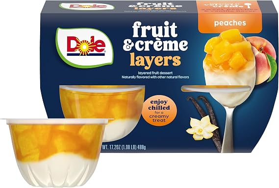 Dole Peaches & Cream Parfait Fruit Bowls - Gluten-Free, Healthy Snack - 4.3 Oz (Pack of 24)