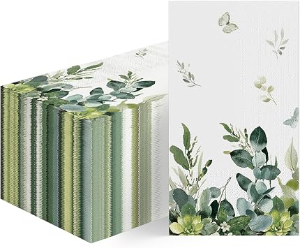 Horaldaily 100 Spring Disposable Paper Decorative Guest Napkins, Watercolor Eucalyptus for Party Bathroom Wedding Birthday Baby Shower