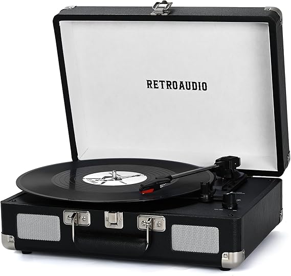 Vinyl Record Player 3-Speed Bluetooth Portable Suitcase Belt-Driven Record Player with 2 Built-in Stereo Speakers Vinyl Vintage Turntable Phonograph Records Player with RCA Line Out, AUX Out
