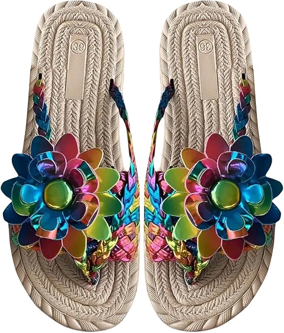 Braided Floral Pattern Toe Post Beach Flip Flops