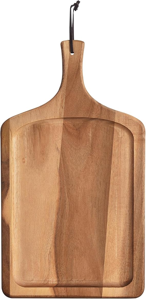 Acacia Wood Cutting Board with Handle, Kitchen Decor, 17.7" X 9.8" | Wooden Chopping Board for Meat, Cheese Board, Vegetables, Bread, Decorative Charcuterie Board