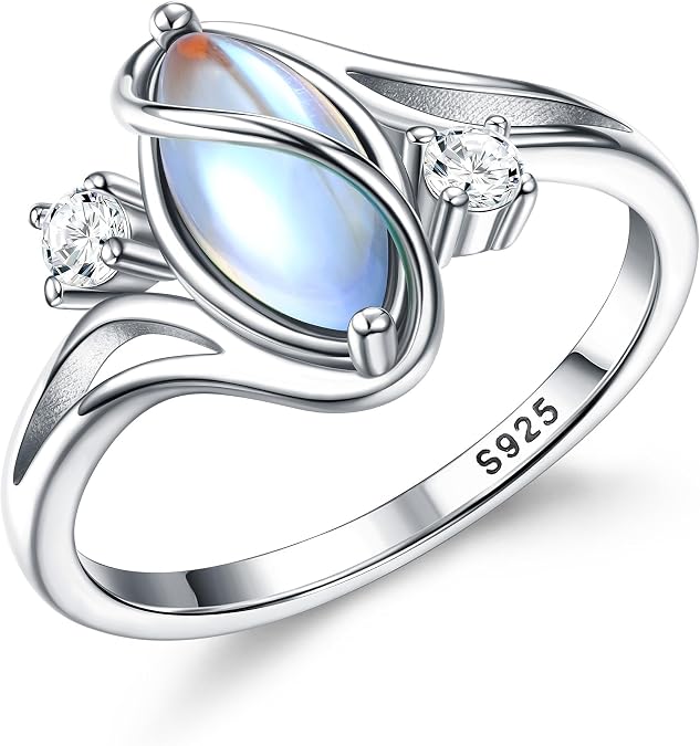ADRAMATA 925 Sterling Silver Rings for Women Moonstone Ring Statement
