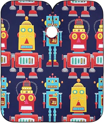 Vintage Robots Hair Cutting Cape, Waterproof Salon Barber Apron Cape with Adjustable Neck, Beard Shaving Bib for Men Women Kids, 55x65 Inch