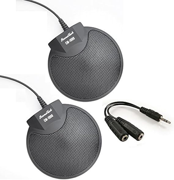 Sound Tech CM-1000 (Pack of 2) Table Top Conference Meeting Microphone with Omni-Directional Stereo 3.5mm Plug & Audio Spliter