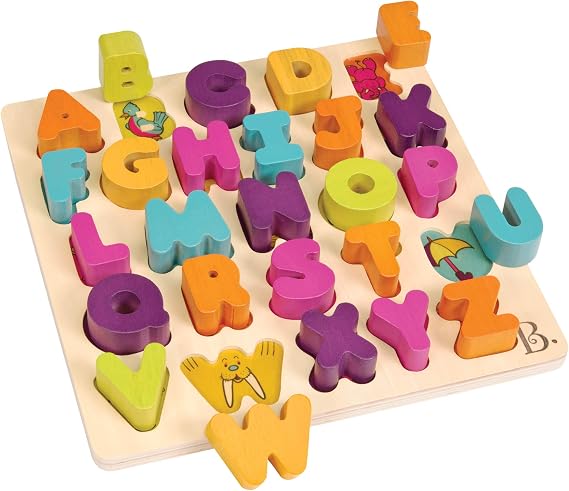 B. toys Alpha B. Tical Wooden Alphabet Puzzle 26 Letter Pieces Chunky Wooden Puzzle Educational Toys for Toddlers, Kids 18 Months