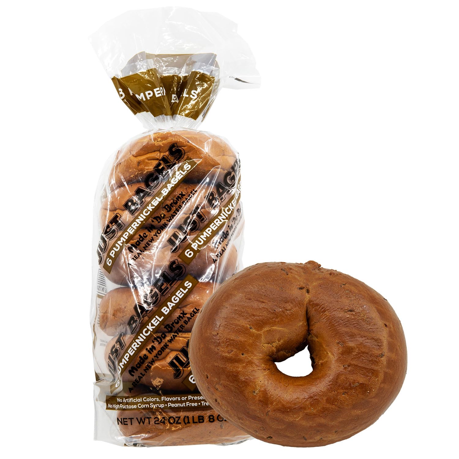 Just Bagels Pumpernickel Bagels - 4 Packs Of 6 Bagels Per Pack - 24 Total Non-GMO