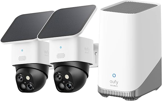 eufy Security Camera SoloCam S340 2-Cam Kit (HomeBase S380), Dual Cameras | Outdoor Wireless, Home Security Camera, 3K, 360° Surveillance, No Blind Spots, 2.4 GHz Wi-Fi, No Monthly Fee