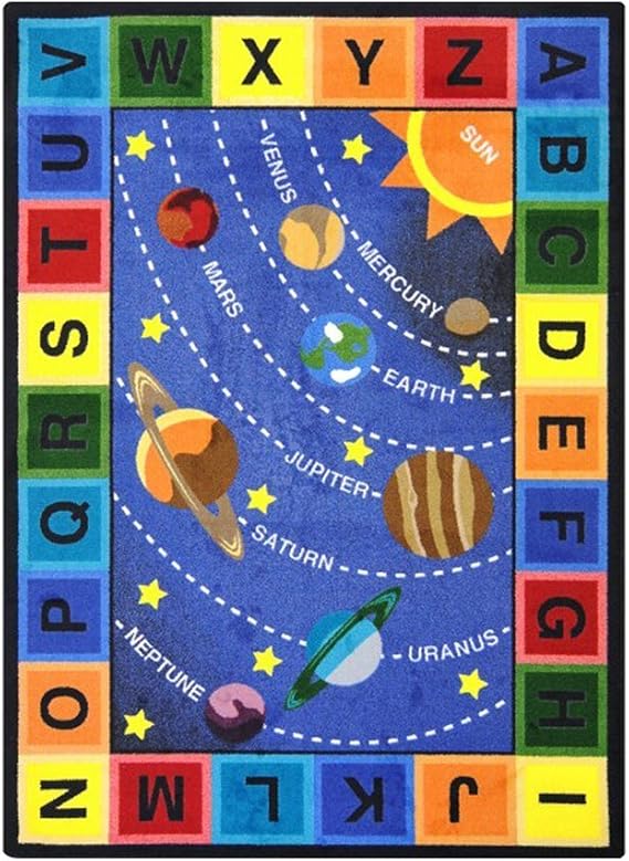 Joy Carpets Space Alphabet Rug, Multi, 5'4" x 7'8"