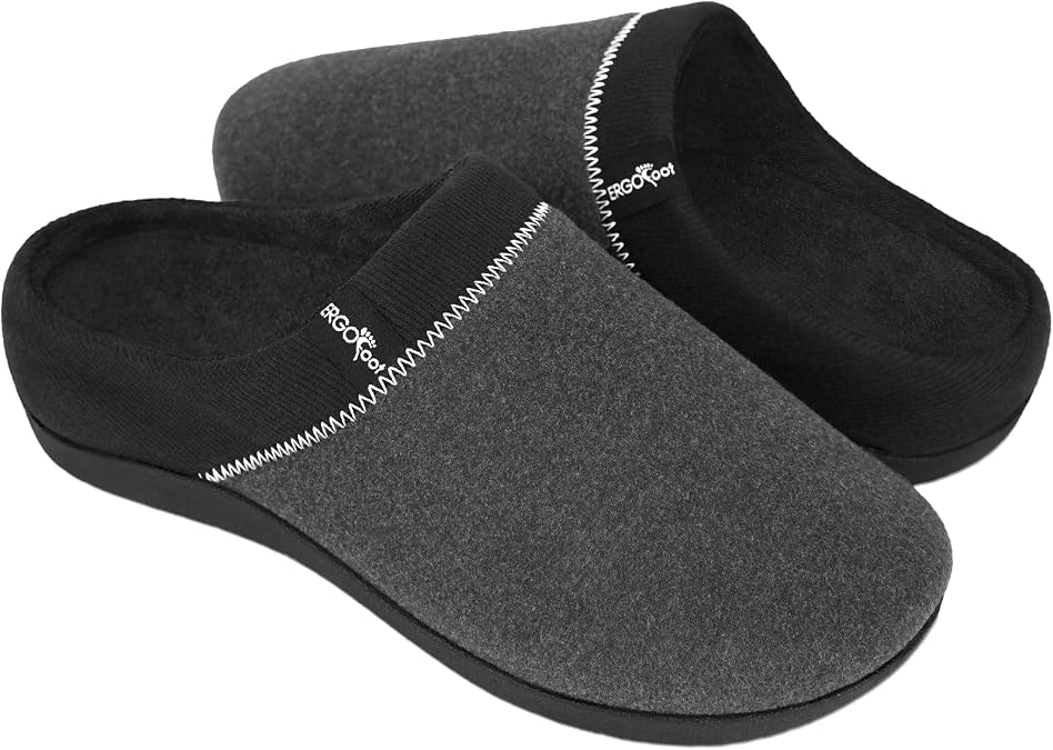 ERGOfoot Orthopedic Slippers with Arch Support for Women Men | Orthotic House Shoes for Plantar Fasciitis, Heel Pain Relief, Slip on Clog with Anti-Skid Rubber Sole