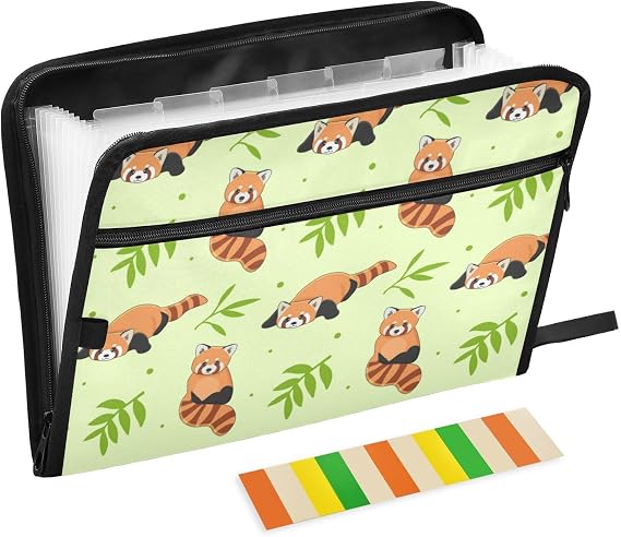 13 Pockets Expanding File Folder Cute Red Panda and Bamboo with Sticky Labels Accordion File Folder Document Organizer Letter Size A4 Papers Expandable File Keeper