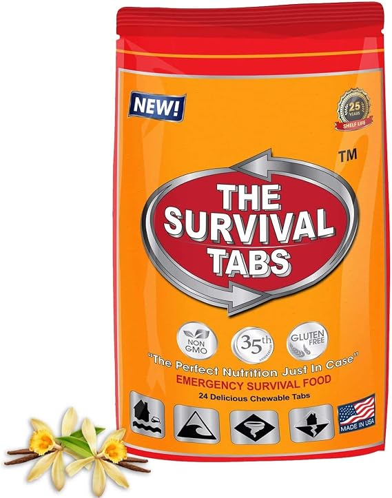 Survival Tabs Emergency Food Supply 2-Day Vanilla Malt Tabs, All-Season | Packed with 15 essential vitamins and minerals for daily energy support - great for backpacks, vehicles, or home storage kits
