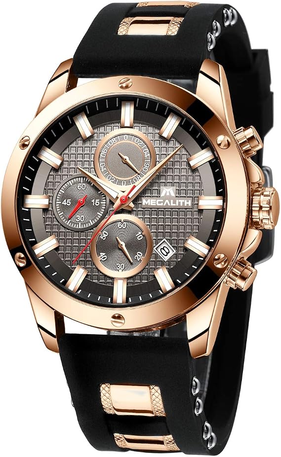 MEGALITH Men's Watches Large Chronograph: Analogue Waterproof Watch Rubber Band with Date Luminous – Stylish Gifts for Sporty Men Anniversary Birthday