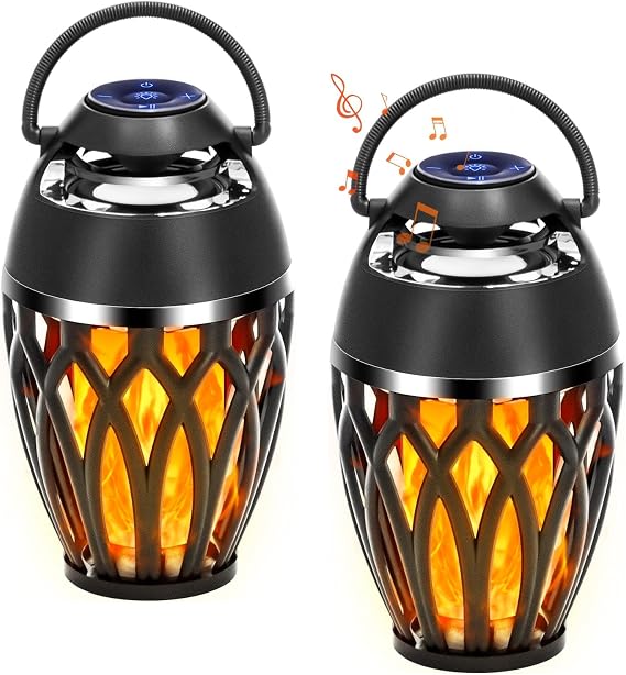 2 Pack Outdoor Bluetooth Speakers, LED Flame Light, Gifts for Men & Women