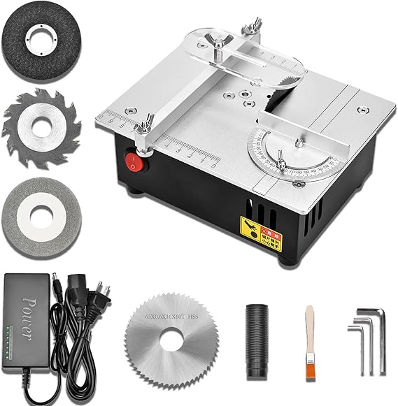 Precision Mini Electric Table Saw, DIY Hobby Handmade Woodworking Bench Cutting Machine Adjustable Cutting Depth Small Desktop Saw Miniature Woodcraft Elevated Version