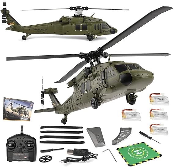 WL K170 UH-60L RC Helicopters for Adults, for Black Hawk RC Plane 6-Axis Gyro 2.4G 4CH Remote Control Helicopters Altitude Hovering Military Aircraft - RTF / 4 Battery